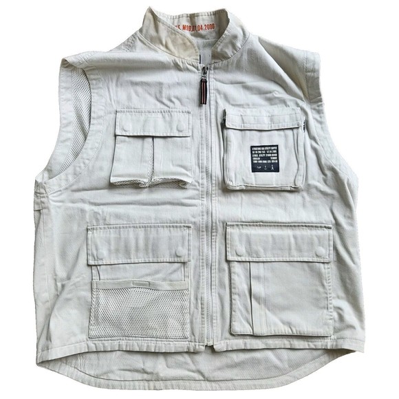 Vintage Structure Y2k Mens Vest Jacket XL Khaki Cargo Utility Vest 90's - Picture 1 of 12
